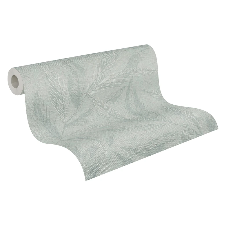 Plant wallpaper green gray - non-woven wallpaper with fine matt leaf pattern 