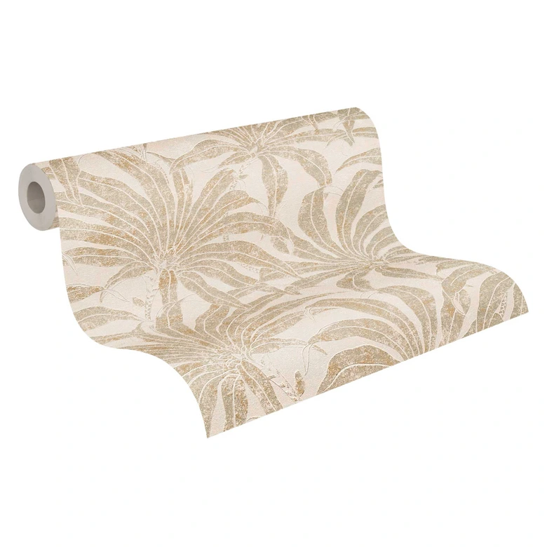 papier peint végétal beige or brillant - papier peint à motifs avec design de jungle 