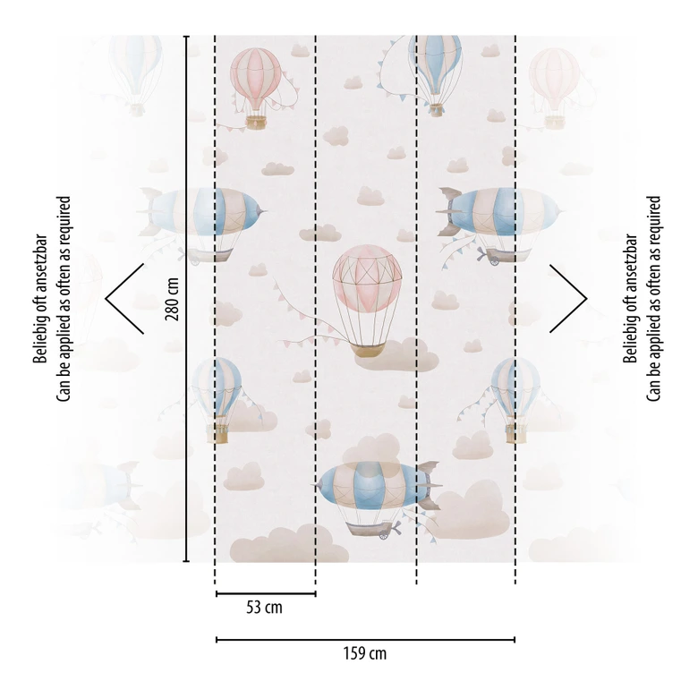 Wall Mural Hot Air Balloons Pink Blue - non-woven wallpaper for children's room expandable 