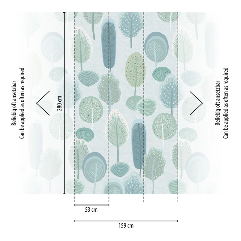 Fotobehang in pastellook groen blauw - kinderkamer behang bomen - Vliesbehang, uittrekbaar 