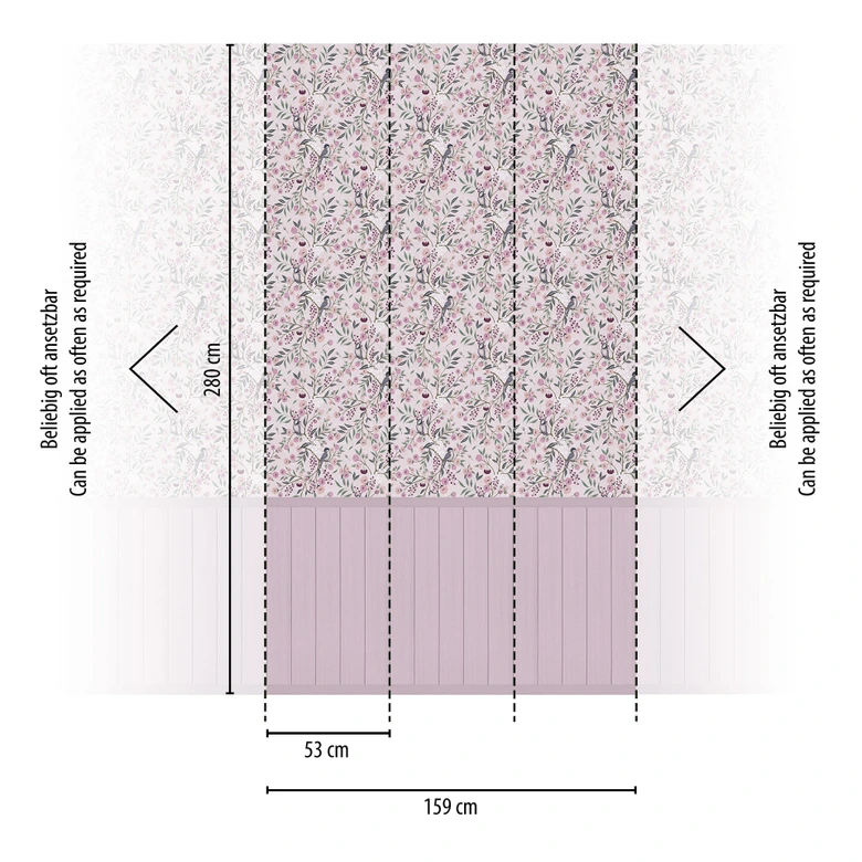 Wall Mural Birds & Branches Pink - floral sample with wooden panel - extendable non-woven wallpaper 