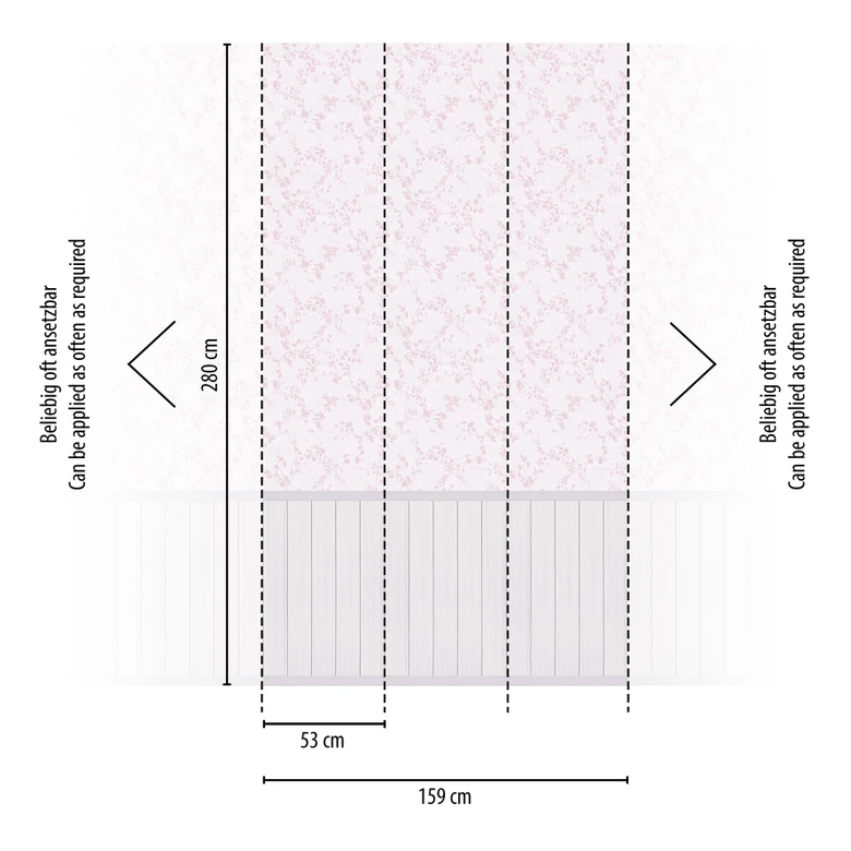 Blommigt mönster rosa - vintage stil med träpanel - utdragbar Icke-vävd tapet 