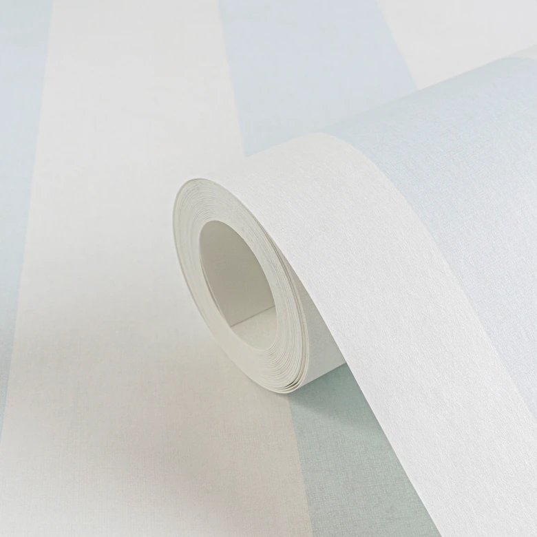 Randig tapet ljusblå vit - Icke-vävd tapet ränder för barnrum & mer 