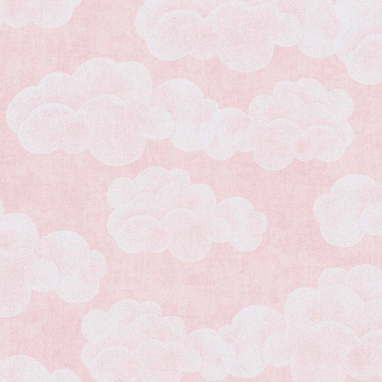 Wolken behang roze wit - kinderkamer behang met hemel motief 