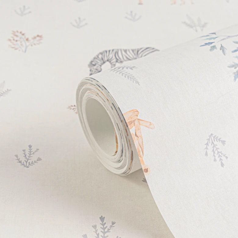 Safari-Tapete Tiere Beige Bunt - Vliestapete mit Giraffe, Zebra & Elefant 