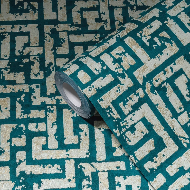 Livingwalls Ethnotapete My Home My Spa Vliestapete Study Libary Home ozeanblau, gold, silber 