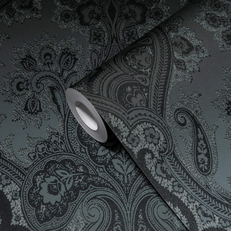 Livingwalls Paisley Tapete My Home My Spa Vliestapete Romantic Home schwarz, dunkelgrau, gold 