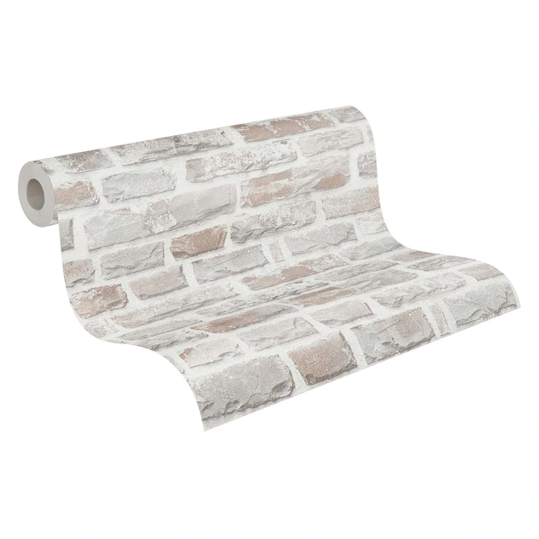 behang stone look - steen behang PVC-vrij van A.S. Création grijs wit 386371 