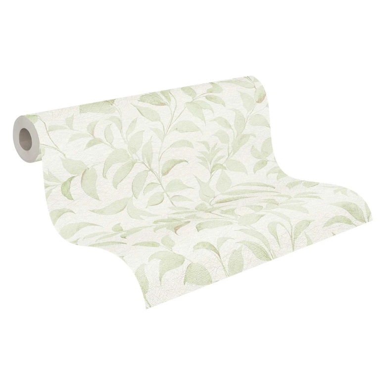 Vliestapete Grün Weiß - florale Blättertapete - Tapete Wohzimmer Schlafzimmer Büro 