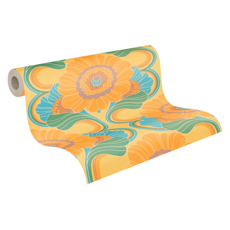 Non-woven tapet färgglad - blommig tapet i retrostil - tapet med vintagemönster 