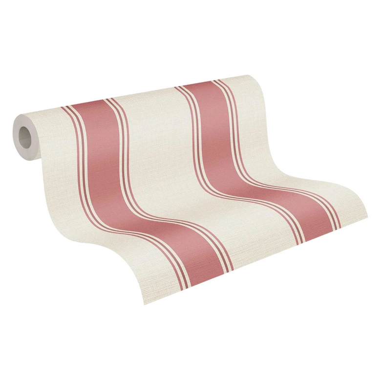 Papier peint rayé Crème Bordeaux - Papier peint intissé avec motif à rayures classique 