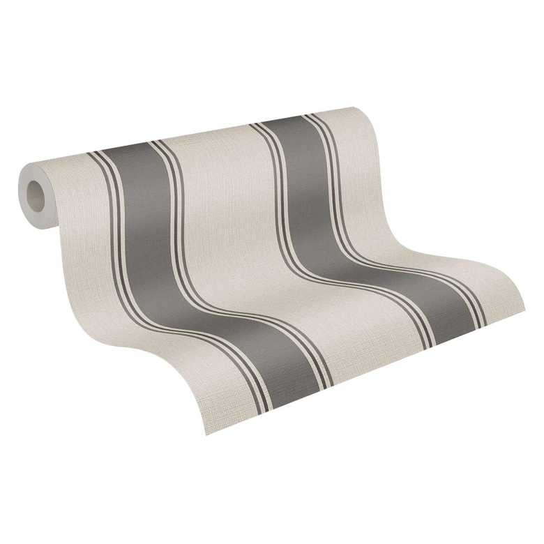 Randig tapet gräddgrå - Icke-vävd tapet med klassiskt randmönster 