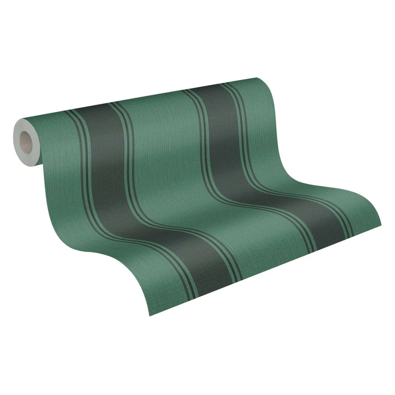 Stripe wallpaper green black - non-woven wallpaper with an elegant stripe pattern 