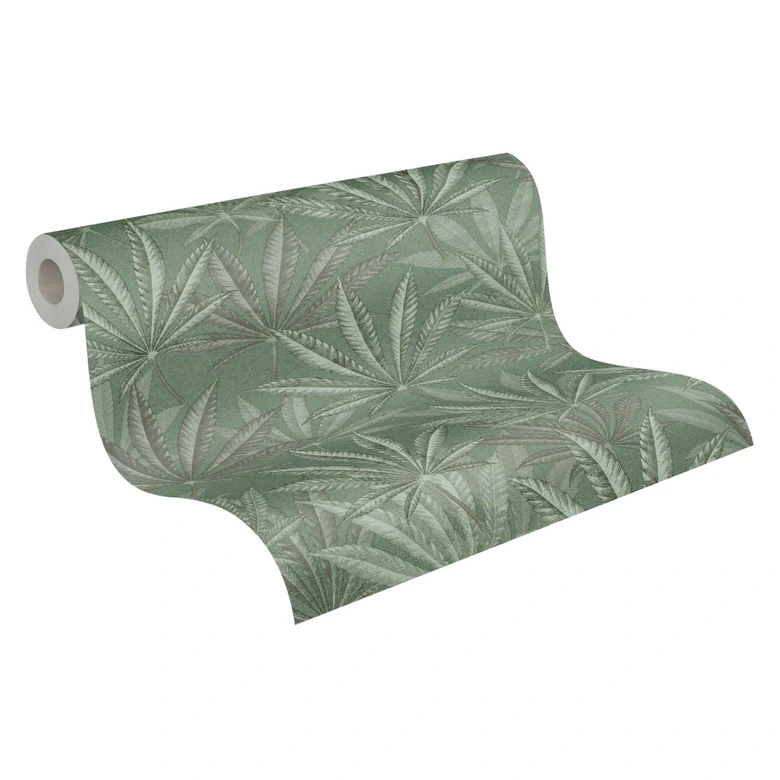 Green leaf wallpaper - non-woven wallpaper with a large leaf pattern in a natural style 