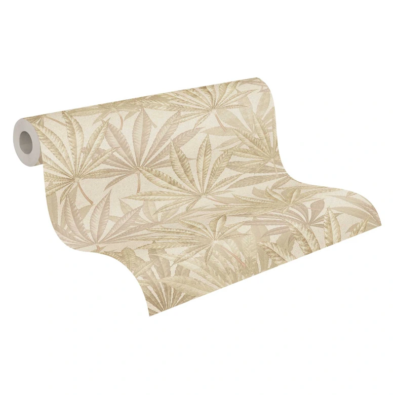 Leaves wallpaper beige cream - non-woven wallpaper with large leaf pattern in natural tones 