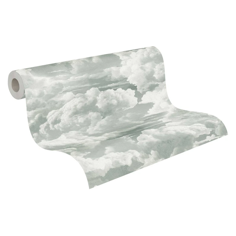 Grey white cloud wallpaper - non-woven wallpaper with a soft sky motif 