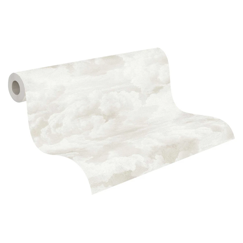 White cream cloud wallpaper - non-woven wallpaper with a soft sky motif 