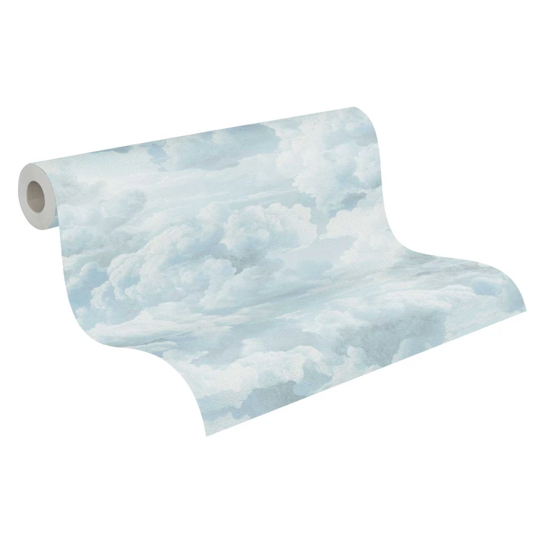 Blue and white cloud wallpaper - non-woven wallpaper with a soft sky motif 