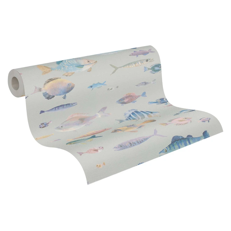 Maritime Tapete Fische Creme - Vliestapete mit Unterwasser-Motiv - Kindertapete 