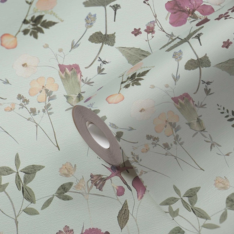 Florale Tapete Blumen Aquarell - Vliestapete in Flieder Grün Creme - Romantische Blumentapete 