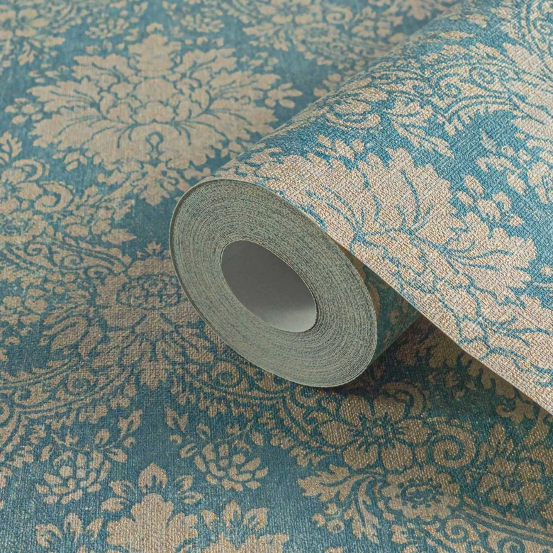 A.S. Création papier peint baroque bleu et argent papier peint intissé style baroque 