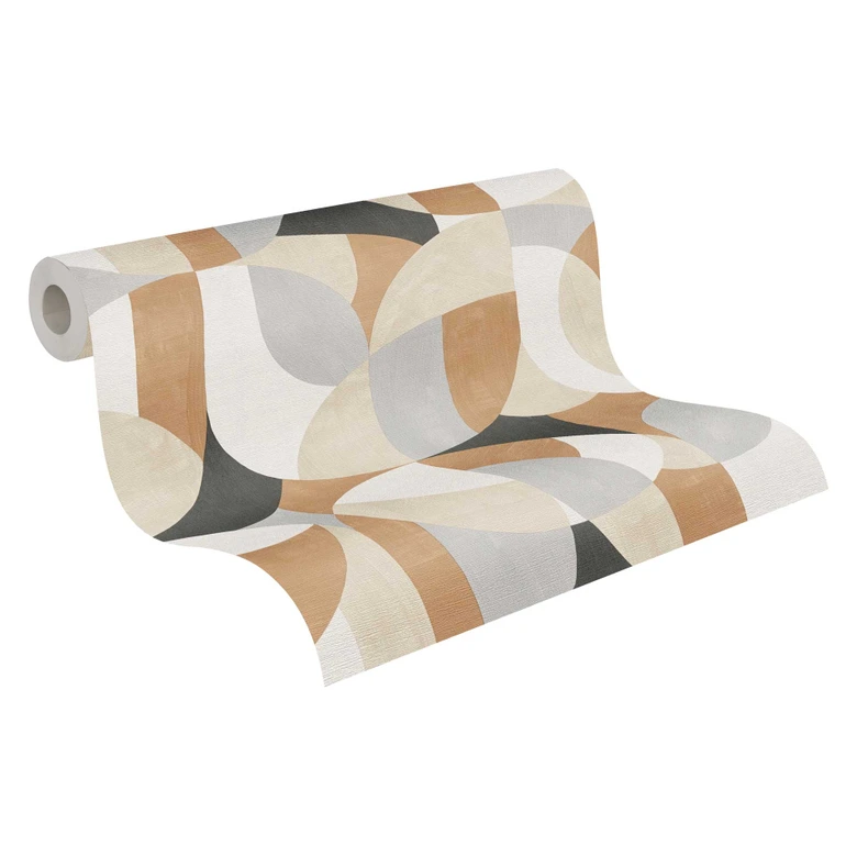 Geometrische Mustertapete in Beige Grau Schwarz – Moderne Vliestapete abstrakt 