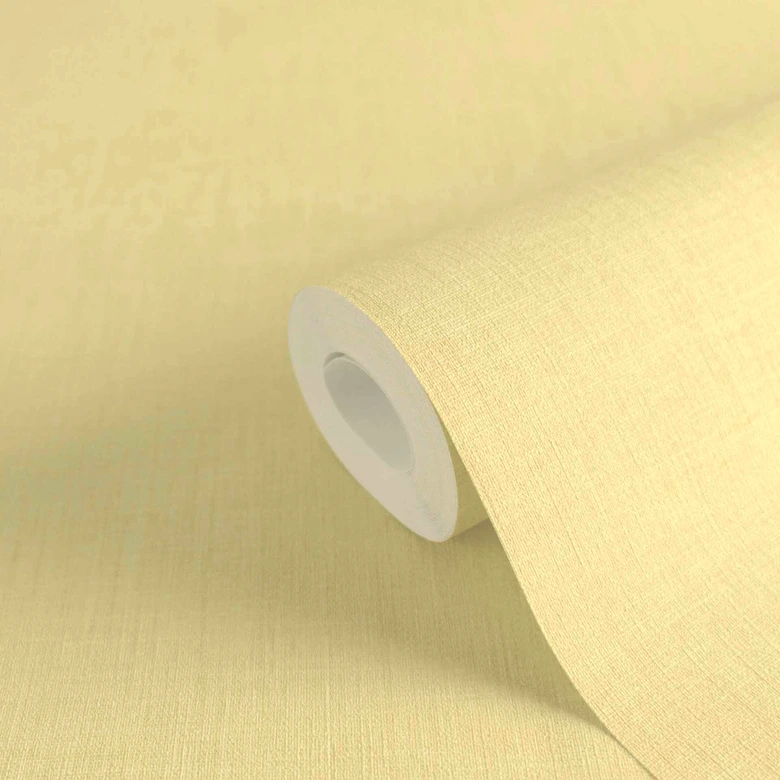 Papel pintado simple con textura de lino amarillo vainilla - papel pintado no tejido liso para salón y cocina 
