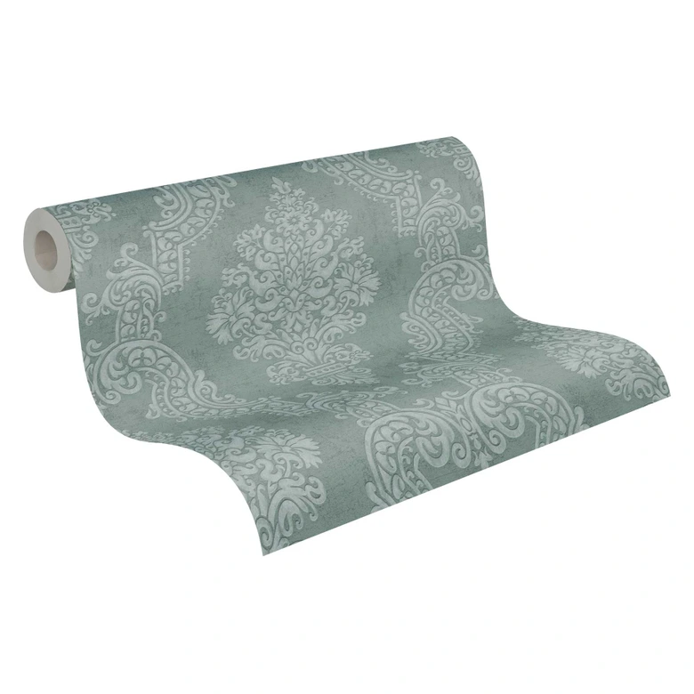 Barok decoratief muntzilver behang - Vliesbehang met reliëf - klassiek patroonbehang 