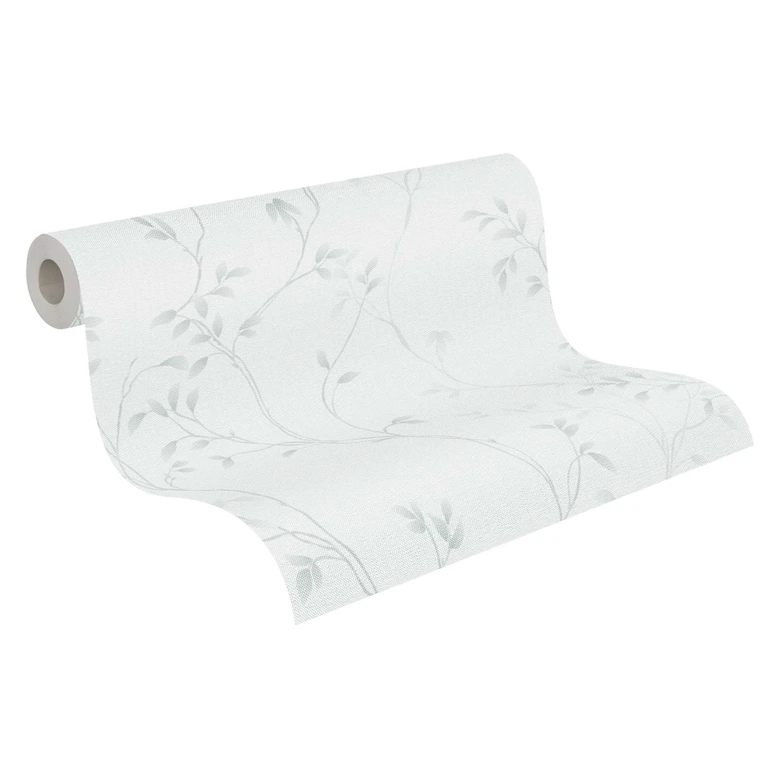 Papel pintado menta blanca enredadera floral - Papel pintado no tejido con un delicado motivo de hojas  