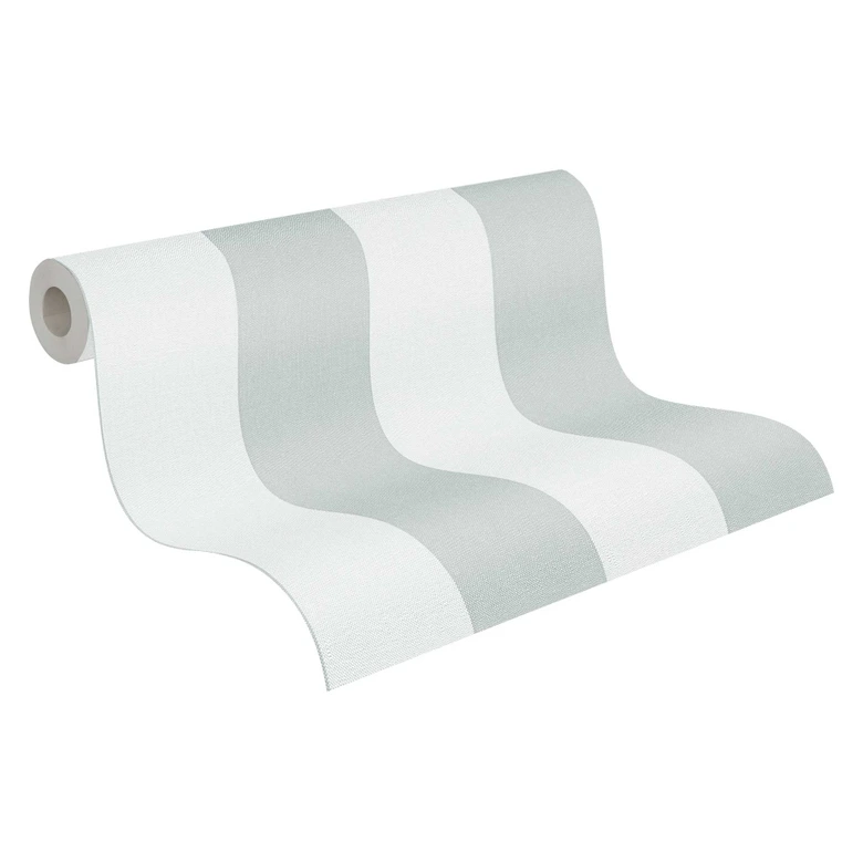 Papel pintado a rayas verde salvia blanco gris - Papel pintado no tejido de textura fina moderno 