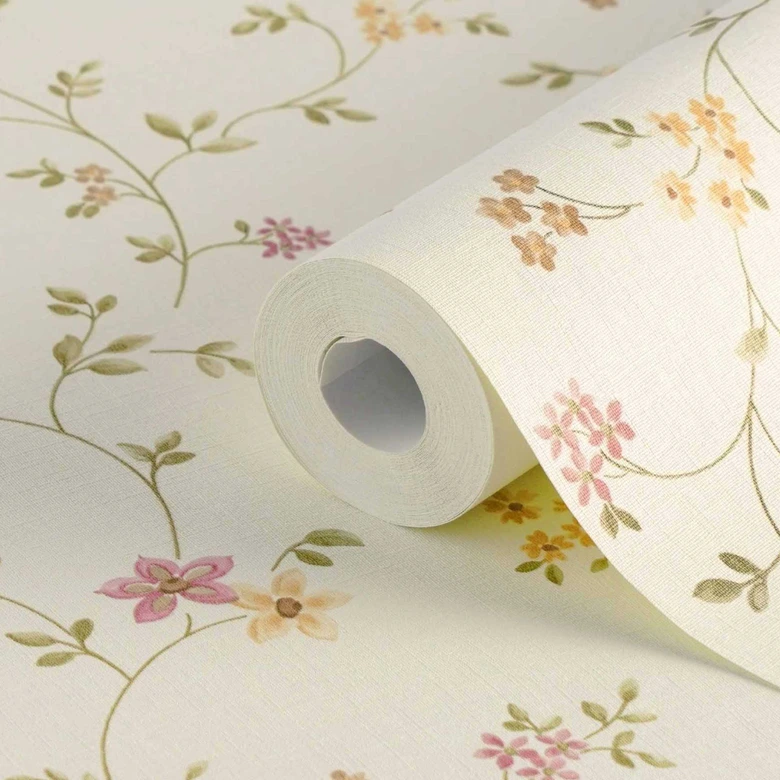 papier peint à fleurs crème vert - papier peint intissé maison de campagne A.S. Création - mat légèrement structuré 