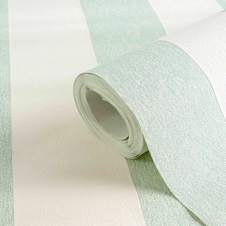 Papier peint rayé Vert Blanc - papier peint intissé A.S. Création 