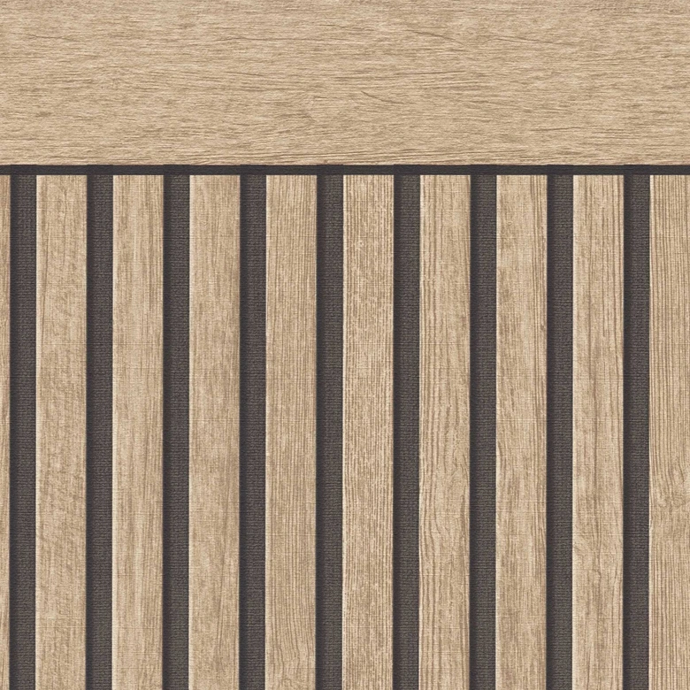 Papier peint bois aspect acoustique marron noir - Papier peint intissé avec structure 3D 