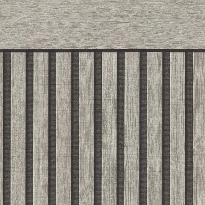 Vliesbehang akoestische look grijs zwart - Vliesbehang met 3D houtstructuur 