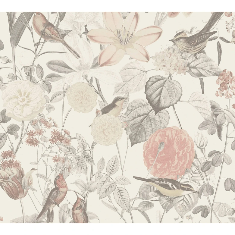 A.S. Création Exotic Life Papier peint floral, Gris, Rosa, Orange 