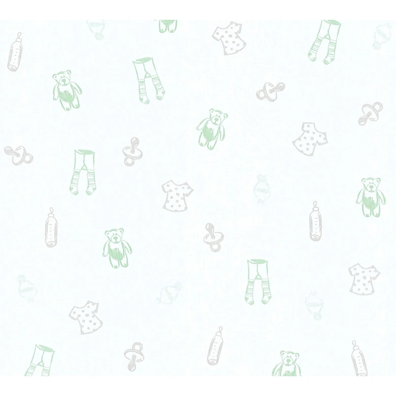 A.S. Création Vliestapete Little Stars Kinderzimmertapete mit Teddybären für Babys grün, metallic, weiß 