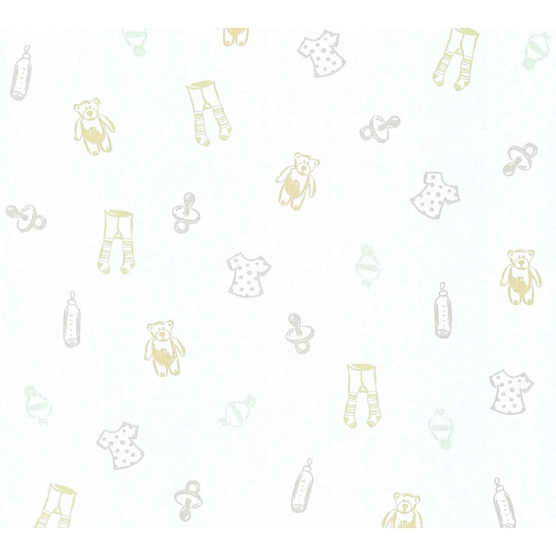 A.S. Création Vliestapete Little Stars Kinderzimmertapete mit Teddybären für Babys creme, metallic, weiß 