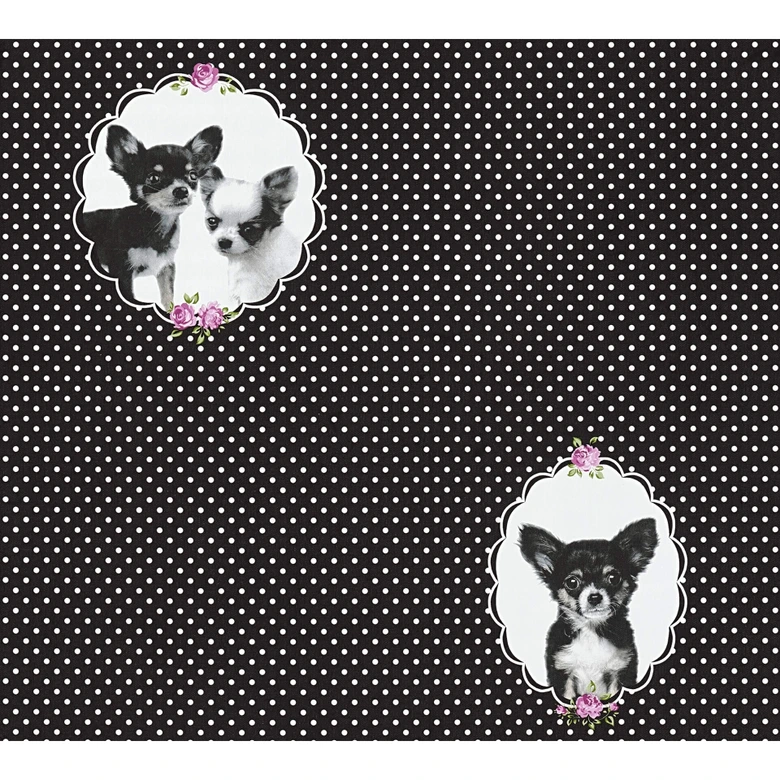 A.S. Création Vliestapete Little Stars Kinderzimmertapete mit niedlichen Hunden für Mädchen schwarz, lila 