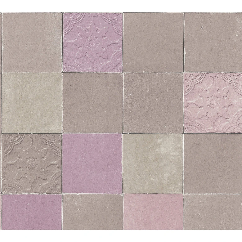 Livingwalls Papier peint intissé New Walls Finca Home motif carrelage violet, gris, beige 