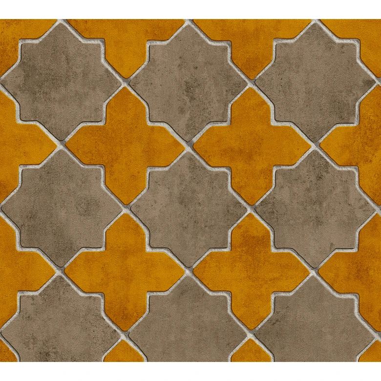 Livingwalls Papier peint intissé New Walls Finca Home motif carrelage jaune, beige, crème 