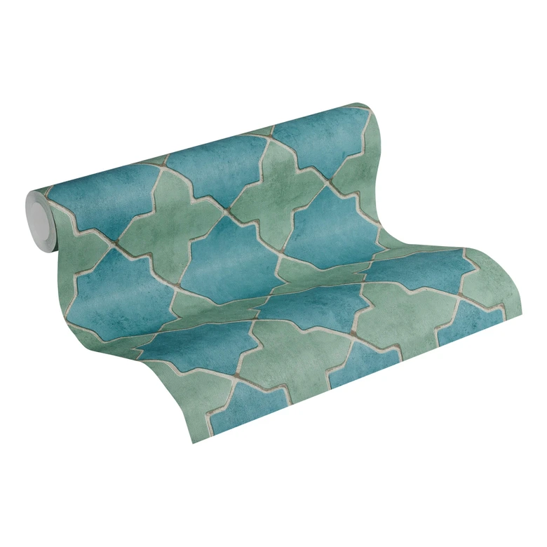 Livingwalls Papier peint intissé New Walls Finca Home motif carrelage bleu, vert, gris 
