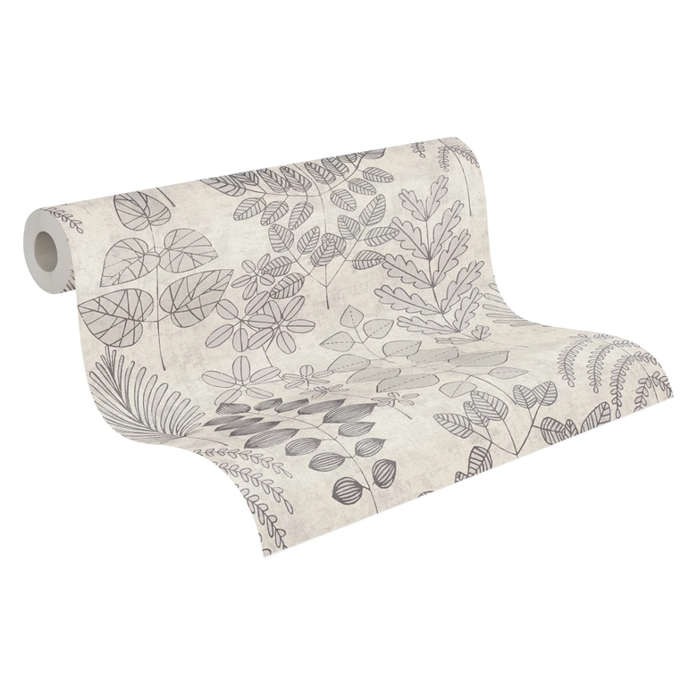 Papier peint non tissé floral - motif à rayures fines en gris & taupe 