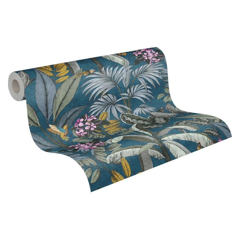 A.S. Creation Papier peint animaux en bleu et vert Papier peint intissé aspect naturel papier peint forêt 