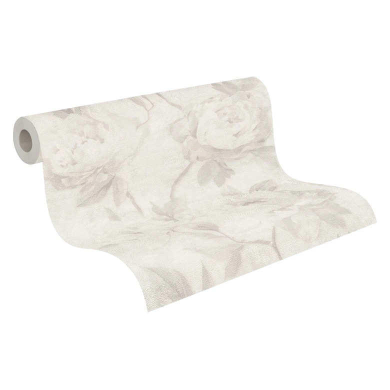 Papier peint floral pivoines gris blanc - papier peint intissé avec fleurs aquarelles mat 