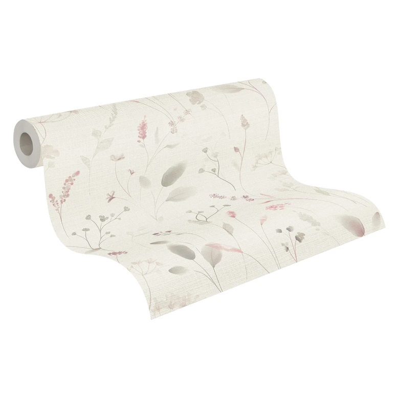 Papier peint fleurs des champs rose beige blanc - papier peint intissé avec motif floral aquarelle 