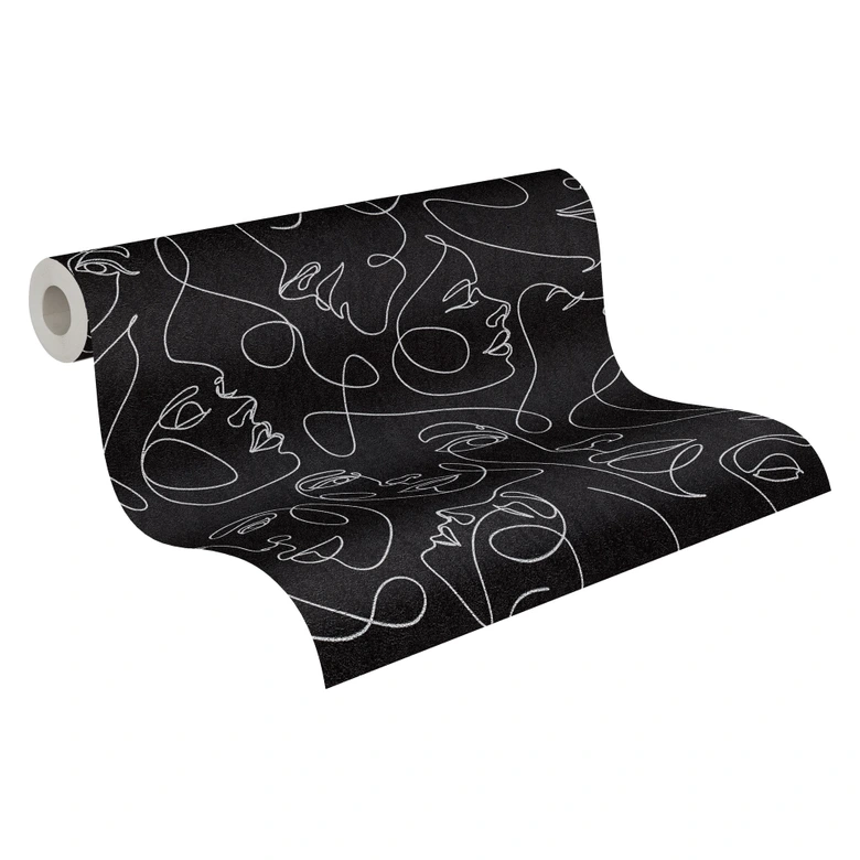 Papier peint visages noir blanc - Papier peint intissé Line-Art moderne art graphique 