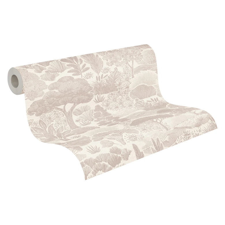 Papier peint paysage crème taupe - Papier peint intissé illustré avec motif naturel 