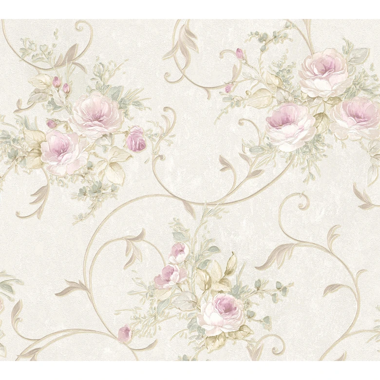 Blumentapete mit Rosen, creme, grün, rosa, Vliestapete floral klassisch von A.S. Création 