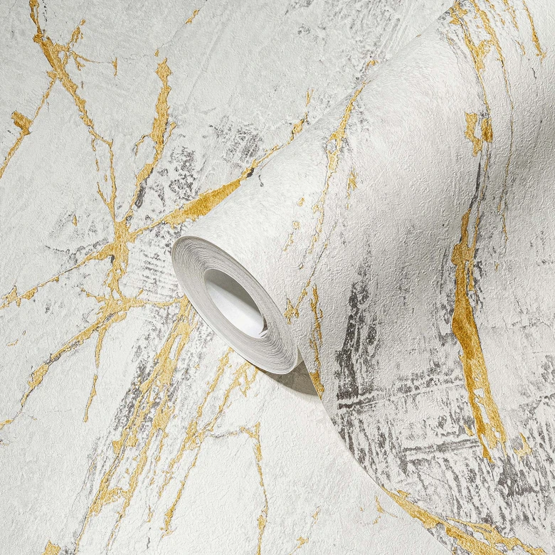 Marmor Tapete Weiß Gold Mustertapete Marmoroptik Design Vliestapete Schlafzimmer 