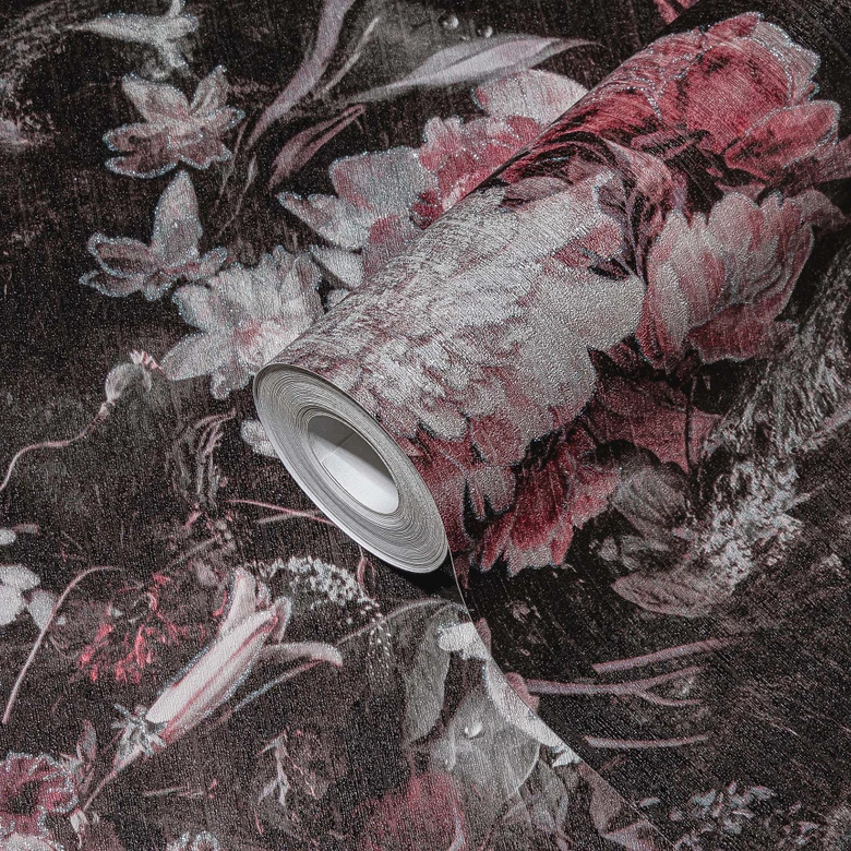 A.S. Création non-woven wallpaper The BOS - floral wallpaper red, black, pink, white 